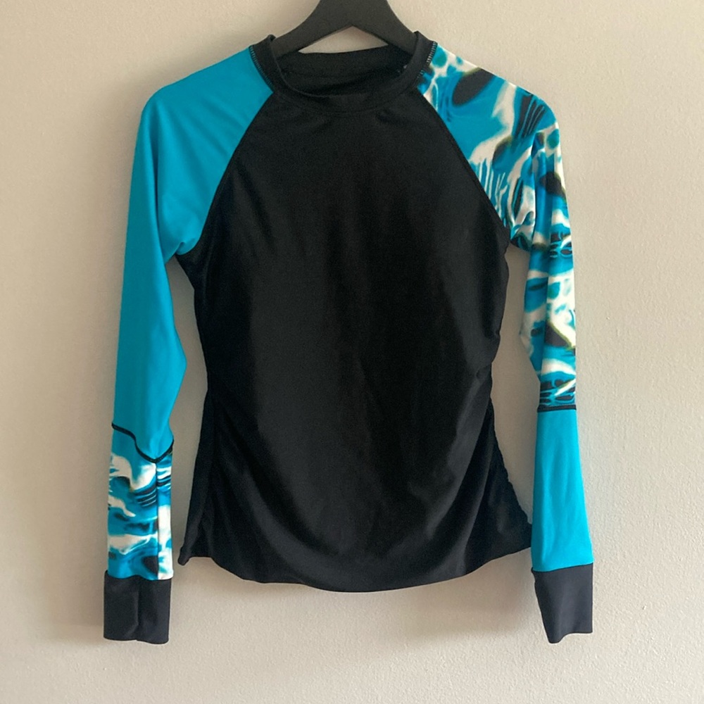 REKITA Women’s Long Sleeve Rash Guard  Black Blue Sz S